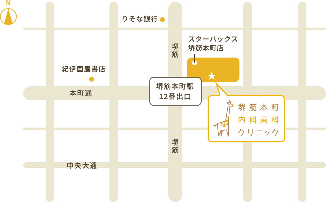 堺筋本町内科歯科クリニックへのアクセスマップ
